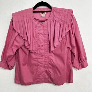 Cattle Baron VTG 80s Pink Pleated Button Front Western Cowgirl Shirt Size 9 Rare